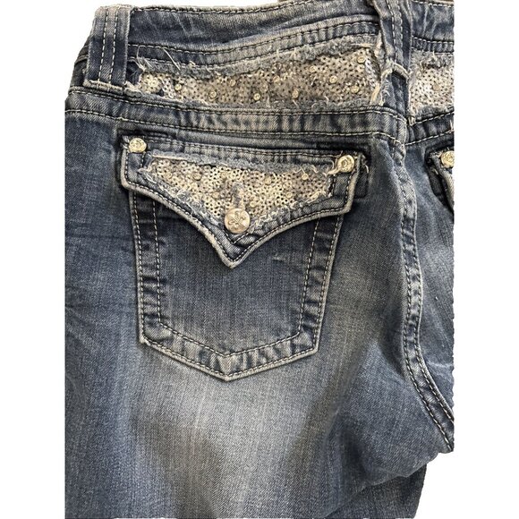 Miss Me Y2K Jeans Bling Rhinestone Back Flap Bootcut MED Wash JE5731E4R Size 31 - Picture 8 of 16